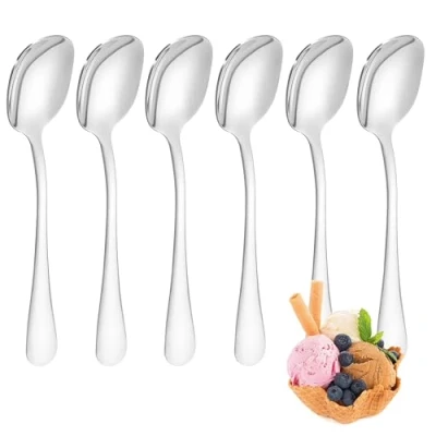 Imagen de YS FAMILY Pack 6 Cuchara de Helado Acero Inoxidable Diseño Liso, Elegancia y Funcionalidad para Cada Ocasión, Cubiertos Alta Gama Hogar Restaurante, 14.4x3CM