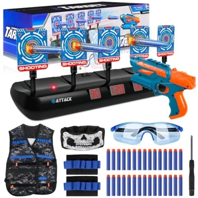 Imagen de BUOAZR Objetivo de Tiro Electrónico, Digital Electrónico con Restablecimiento Automático, Incluye 30 Balas, Chaleco Táctico, Pistolas Juguete, Juguetes Niños 5 6 7 8 9 años(Azul)