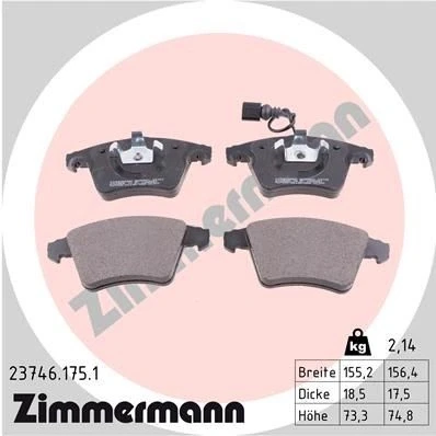 Imagen de ZIMMERMANN 23746.175.1 Juego de pastillas freno con contacto avisador desgaste Foto correspondiente a la entrega VOLKSWAGEN: Multivan 5 (7HM