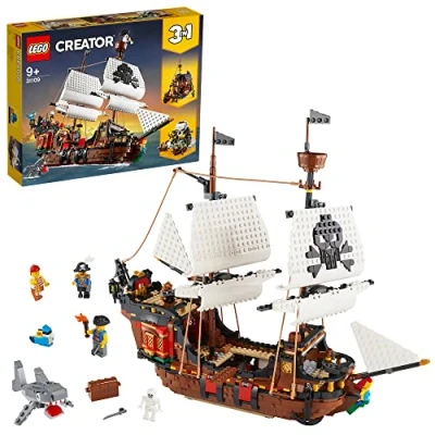 Imagen de LEGO Creator 3 en 1 Barco Pirata, Isla Calavera o Taberna, Juego Creativo de Construcción con Tiburón Juguete y Mini Figuras, Regalo para Niños Niñas 9 Años Más 31109