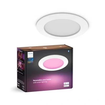 Imagen de Philips Hue Downlight Slim, 170 mm, downlights inteligentes, luz blanca y de color, compatible con Bluetooth, control por voz Alexa, Apple Home Google Assistant, en blanco