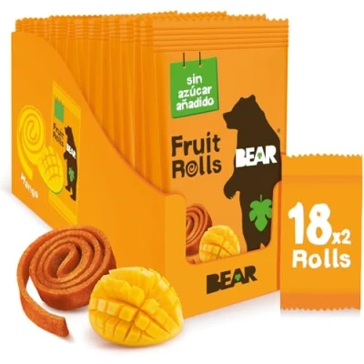 Imagen de BEAR Rollitos de Fruta Sabor Mango Ingredientes 100% Naturales Snacks para Niños y Adultos 18 bolsitas 20g 360g