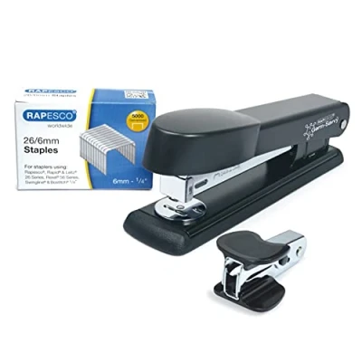 Imagen de Rapesco 1471 Germ Savvy Antibacteriano, Marlin Grapadora con Quitagrapas R4 y Caja de 5000 Grapas 26/6 mm, Negro