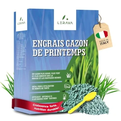 Imagen de LERAVA® primavera abono cesped 300m² para con protección fúngica y efecto a largo plazo Césped fuerte de color verde intenso fertilizante liberacion lenta