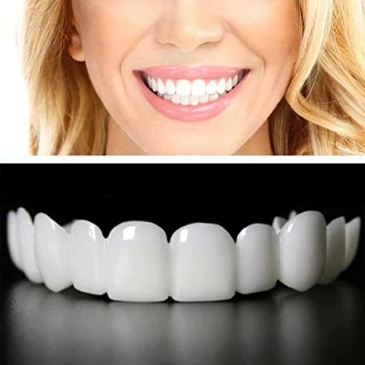 Imagen de Giural Dientes Postizos Temporales, 2 Pares Carillas Dentales Ajustables para Cubrir Picados, Dentaduras Cosméticas Blanqueo, Falsos Superiores y Inferiores