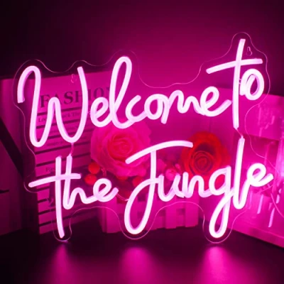 Imagen de Looklight Welcome to The Jungle Luz de neón Rosa Led Letrero Letras acrílicas Bienvenido Letreros Decoración pared para dormitorio Oficina en el hogar Boda Fiesta