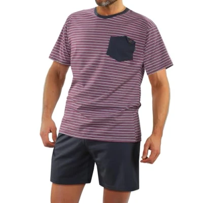 Imagen de Sesto Senso Pijamas Hombre Corto Algodon Ropa De Dormir Conjunto Camisa Manga Corta Pantalon Cortos XL 05 K67E Rojo con Rayas