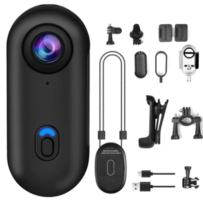 Imagen de OBEST Cámara Acción 360 1080P, Mini Camara Buceo Impermeable, WiFi Vlog Casco Moto Magnético Camera Deportiva Pequeña, POV Bodycam Video para Ciclismo Mascotas, Acc Multifuncion, Negro