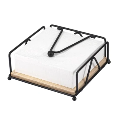 Imagen de MumdoYAL servilletero De mesa，servilletero madera，Servilletero Cuadrado Mesa Metal Madera con Barra Pesada，Servilletero GeoméTrico Negro