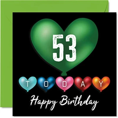 Imagen de Divertidas tarjetas de cumpleaños 53 para hombres y mujeres, globos corazón, tarjeta feliz papá, mamá, abuelo, niñera, abuela, tío, tía, primo, amigo, felicitación