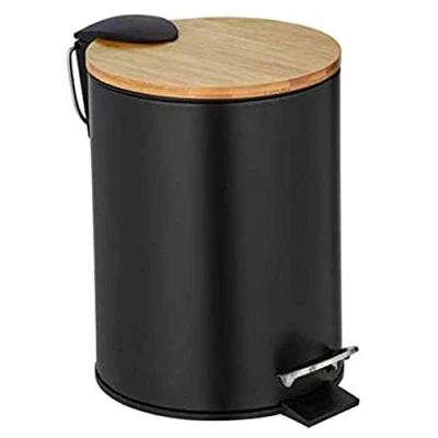 Imagen de Wenko Cubo de pedal Easy Close 3 l. Tortona, negro mate/bambú, acero, 17 x 23,5 21 cm