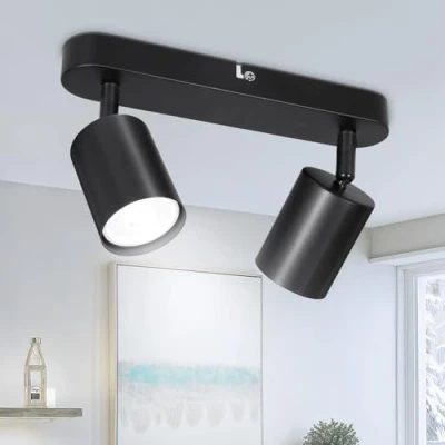 Imagen de TaFiCo Lampara Foco Techo LED 2 Focos Lámpara de Interior Negro GU10 Moderno Orientable Para el Salón Dormitorio Cocina Sin Bombilla