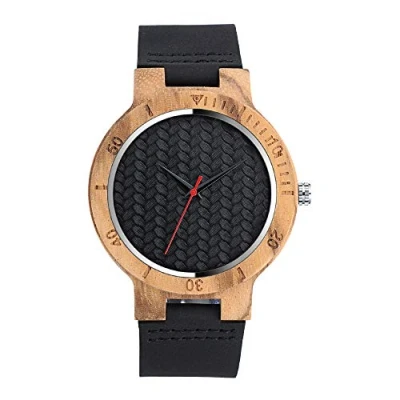Imagen de MICGIGI Reloj de Pulsera Madera bambú Minimalista para Hombres y Mujeres con Correa Cuero