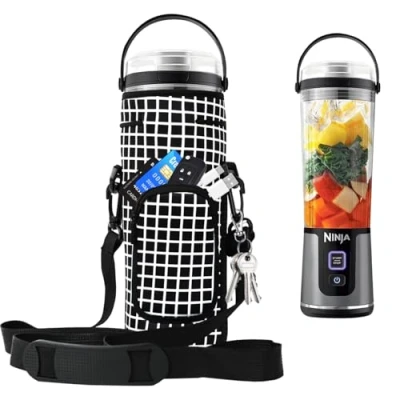 Imagen de Bolsa de almacenamiento portátil Blender con correa para el hombro Ninja BC151EUBK/BC151EUNV/BC151EUCR/BC151EUEM/BC151EUPR/BC151EUWH Blast Batidora inalámbrica portátil, 530 ml (cuadros negros)