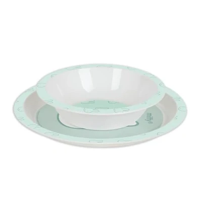 Imagen de MIFFY Menta Set de Platos y Cubiertos, Pack, Plato, Cubierto, Bebé, Iniciación, Comida, Cómodo Versátil, 26x9x26 cm, Color