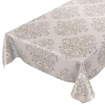 Imagen de ANRO Mantel de Hule, Lavable, diseño Barroco, 100 x 140 cm, Color Beige
