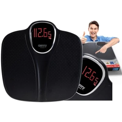 Imagen de Camry CR8171B Báscula de Baño Digital, Alta Precisión, Pantalla LCD, hasta 180Kg, Diseño Moderno, Apagado Automático, Superficie Antideslizante, Negro