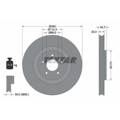 Imagen de TEXTAR PRO 92271203 Disco de freno 350 32 05/07 114,3 ventilación interna revestido sin perno sujeción rueda, buje rueda