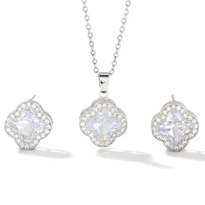 Imagen de Gkaopi Juegos de Joyas Mujer Pendientes Trébol Cuatro Hojas y Collar Largos Colgantes Conjunto Circón Juego Regalos Aniversarios Cumpleaños Navidad San Valentín