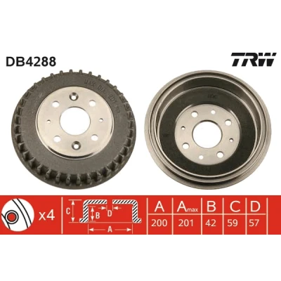 Imagen de TRW DB4288 Tambor de Freno OPEL: Astra F Berlina, CC, FIAT: Panda II Hatchback, KIA: SHUMA 2 Stufenheck