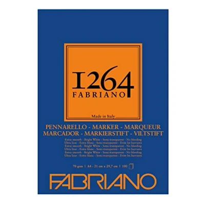 Imagen de Fabriano Honsell 19100640 Marker Layoutblock 1264, 70 g/m², DIN A4, 100 Hojas de Papel Extra Blanco, Semitransparente, para rotuladores a Base Alcohol, disolventes y Agua