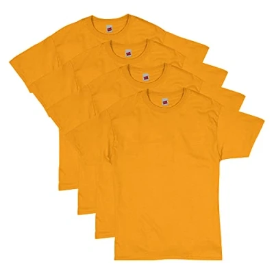 Imagen de Hanes Essentials Camiseta de algodón con Cuello Redondo para Hombre, Paquete 4 o 6 Unidades Disponibles Camisa, Oro Pack, M (Pack 4)