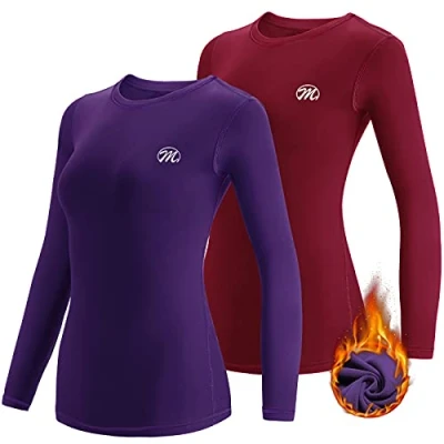 Imagen de MEETWEE Camiseta Térmica Mujer, Ropa Interior de Compresión Manga Larga Esquí Funcional Thermal Baselayer para Transpirable, cálida y Secado rápido