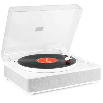 Imagen de Fenton RP162W Giradiscos Tocadiscos Retro de Alta Fidelidad con Bluetooth, Altavoces Integrados, Reproductor mp3 por USB y Carcasa Madera, Color Blanco