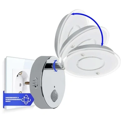 Imagen de Trango sensor LED luz nocturna en cromo 2636 018 con función automática directa 230V de movimiento I seguridad lámpara enchufe