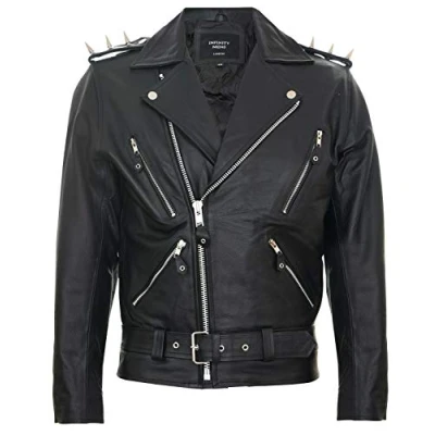 Imagen de Infinity Leather Chaqueta de Motociclista Tassled Brando Cuero para Hombre Fringe Hide Picos Bender L