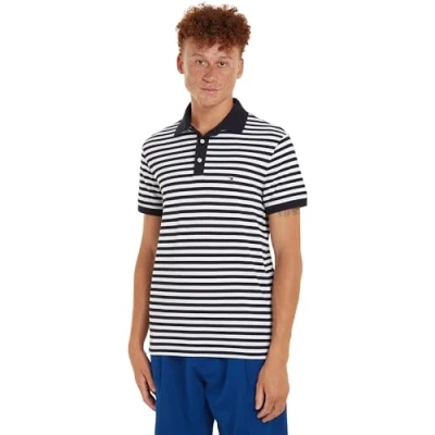 Imagen de Tommy Hilfiger Polo de Manga Corta para Hombre 1985 Slim Fit, Azul (Desert Sky/White), 3XL