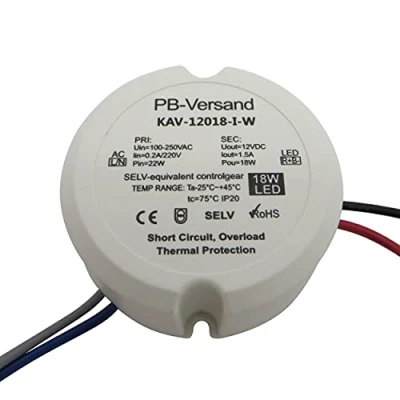 Imagen de PB Versand Transformador LED de 18 W, 12 V CC, redondo, circular, bombilla, fuente alimentación, controlador, balasto, caja empotrada