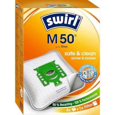 Imagen de Swirl Staubsaugerbeutel für mit Anti Allergen Filter M 50 MicroPor Plus Green para Aspiradora Miele, Antialergénico, Alta Potencia de Aspiración Permanente, 4 Bolsas + 1 Filtro