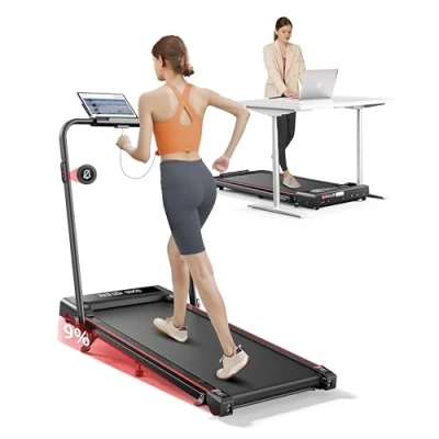Imagen de TOPUTURE 4 en 1 Cinta de Correr Plegable, 9% Inclinación, LED Pantalla Dual, 2.5HP Andar Escritorio para Hogar/Oficina, Control Remoto Magnético Mute, 12KM/H Walking Pad, App &amp; Bluetooth