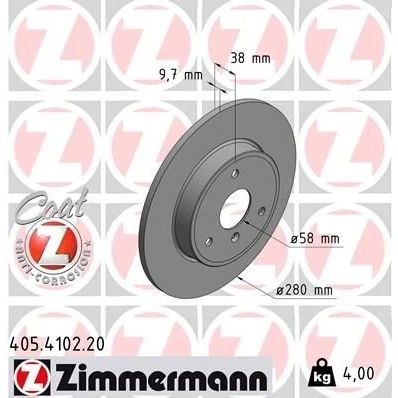 Imagen de ZIMMERMANN COAT Z 405.4102.20 Disco de freno 280 10 4/3 3 112 macizo revestido altamente carbonizado SMART: Fortwo II Coupé, Cabrio