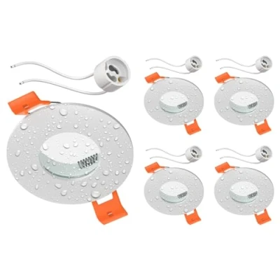 Imagen de ledscom.de 5 piezas Marco empotrable en techo ERID, antihumedad, baño, IP44, redondo, blanco mate (GU10/MR16/GU5.3/50mm) incl. casquillo GU10