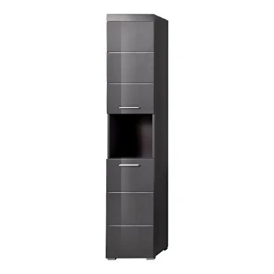 Imagen de trendteam smart living Armario alto para baño Amanda, 37 x 190 31 cm, en gris y agave de brillo intenso, con compartimento abierto abundante espacio almacenamiento