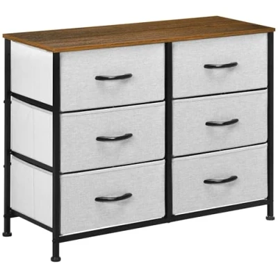 Imagen de HOMCOM Cómoda Moderna Cajonera con 6 Cajones de Tela Plegable para Dormitorio Marco Acero y Almohadillas Ajustables Salón Recibidor 80x30x62,5 cm Gris Marrón
