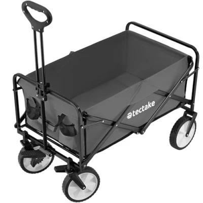 Imagen de tectake® Carro Plegable para Jardín, Transporte en Acero, Carrito Playa con Asa Telescópica, Carretilla Jardín Lona Extraíble, Camping Multiuso Bolsa Transporte, Carga 80 kg, Gris