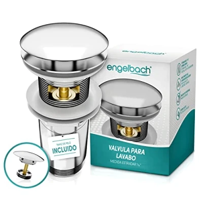 Imagen de Engelbach Válvula Desagüe Lavabo con Rebosadero Click Clack Valvula Desague 4 Juntas y Manual de Instalación Cromado