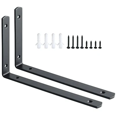 Imagen de Escuadras para Estanterias, SAYAYO Metalicas Negro Soporte Estanteria Pared, 2 Pieza Acero Inoxidable de Esquina 90 Grados 250x150x24, EJ5218B 2P