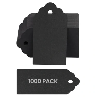 Imagen de Belle Vous Pack de 1000 Etiquetas Kraft Negras para Regalos 4,5 x 2,5 cm Carton Rectangular Escribir Manualidades, Navidad, Bodas, Cumpleaños o Mercancía