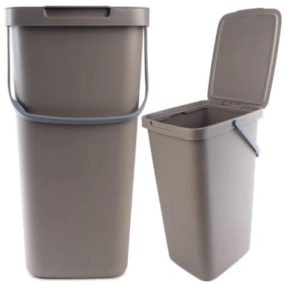 Imagen de KADAX cubo de basura con tapa y asa, plástico, separación rectangular abatible (marrón, 25 L)
