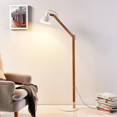 Imagen de Lámpara de pie Lindby Shivanja, madera, regulable, 146 cm, E27