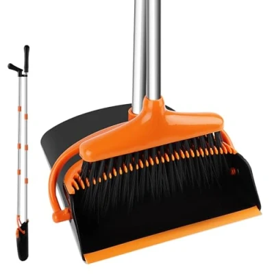Imagen de Escoba y Recogedor Plegable, Plegable de Pie con Giratorio 180 Grados Cabeza，Cepillo Barrer Mango Largo, para Cepillos Barrido Casa