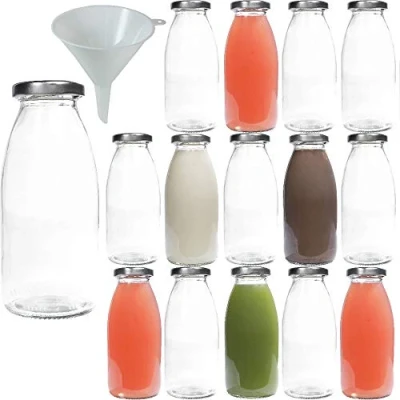 Imagen de Viva Haushaltswaren Botellas de Cristal (/Botellas Leche 250 ml con Rosca Plateadas Incluye Embudo, Vidrio, Deckel Silber, 15 x 250ml