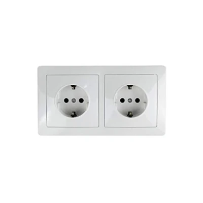 Imagen de Interruptor doble con base schuko color blanco 10AX,16A,250V. (2 TOMAS)