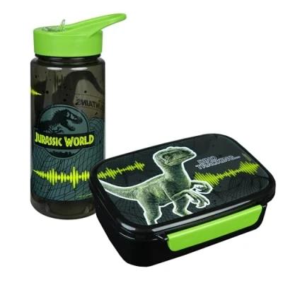 Imagen de Scooli Set de vajilla Infantil Regalo Jurassic World Compuesto por Fiambrera y biberón Ideal para el Colegio o la guardería a Partir 4 años plástico sin BPA