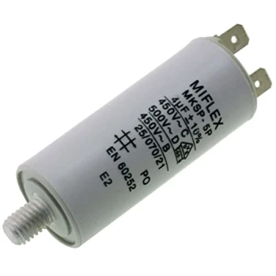 Imagen de Condensador de Arranque Motor 4 µF, 450 V 25 X 58 mm, Conector M8, Miflex, uF.