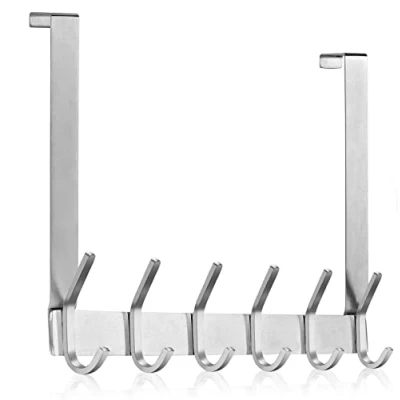 Imagen de MEIJO Perchero Puerta, Colgadores de Puerta Acero Inoxidable Con 6 Ganchos, Ganchos Para Dormitorio Baño Pasillo y Cocina (Plata, 2,1 cm espesor)